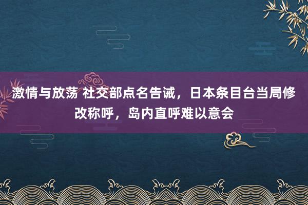 激情与放荡 社交部点名告诫，日本条目台当局修改称呼，岛内直呼难以意会